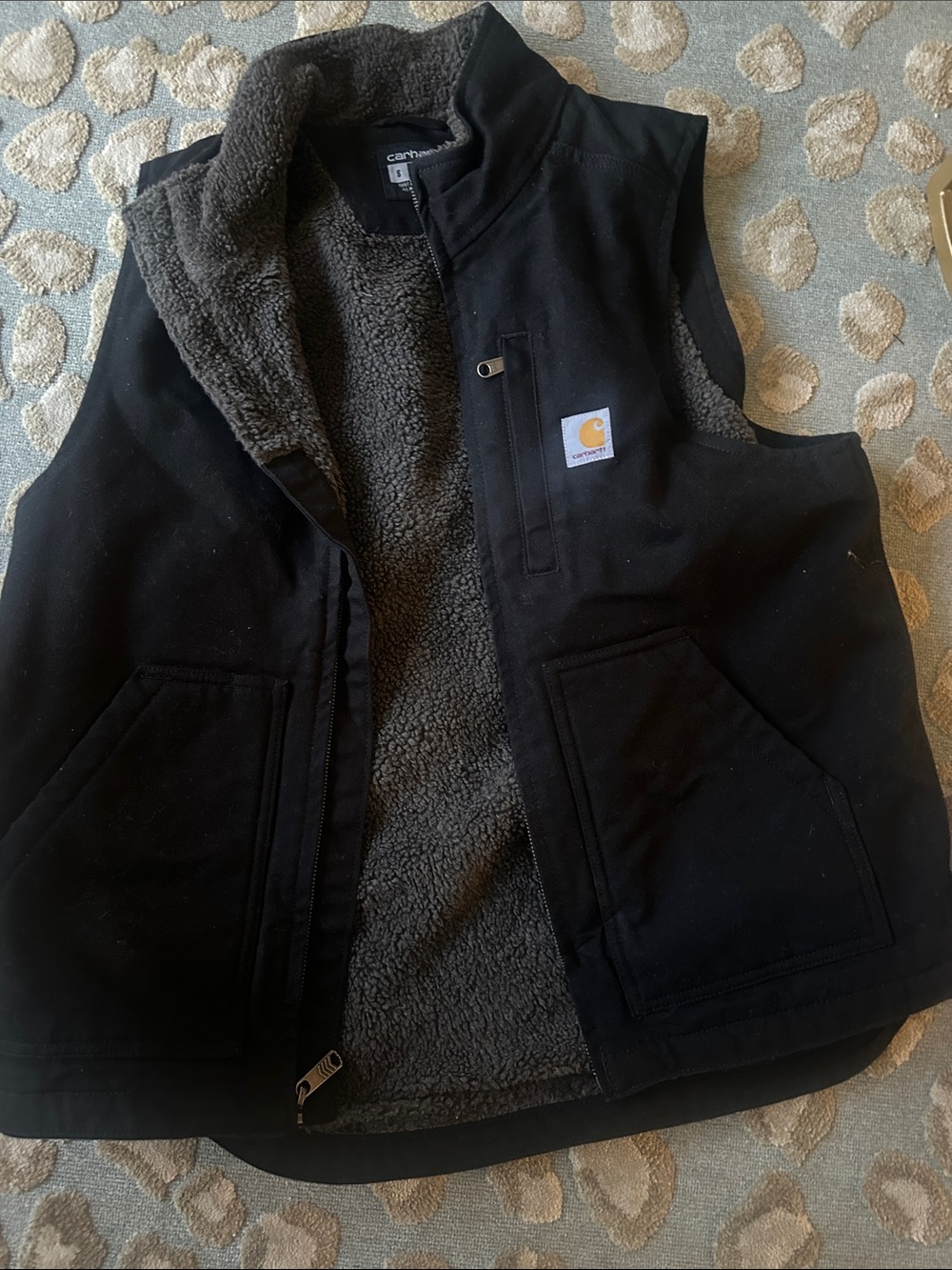 Carhartt Black Vest with Gray Sherpa Lining